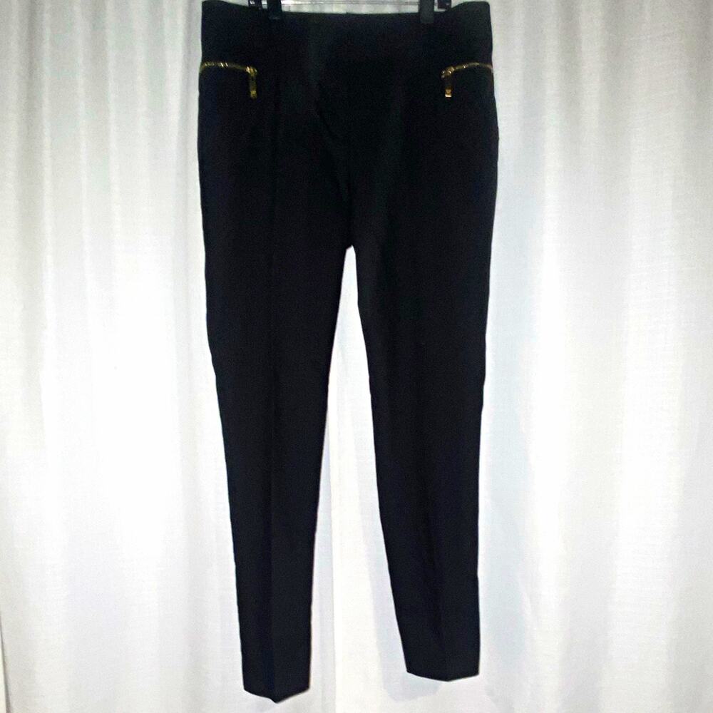Chaus Women’s Black Solid Flat Front Dress Pants Zip/Button Zipper Pocket 4
